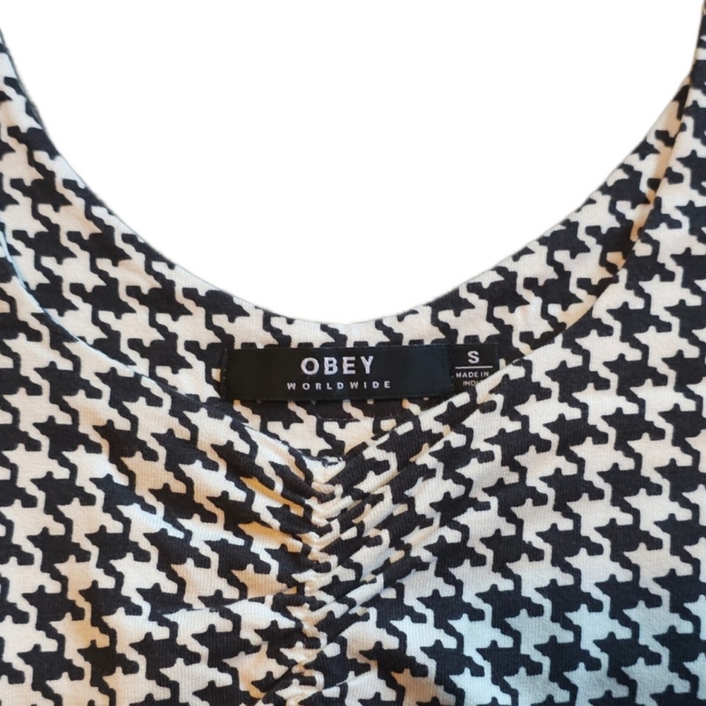 OBEY Houndstooth Mini Dress | Stretch Knit Cap Sleeve | Sz Small HOST PICK! NWOT - Picture 12 of 16